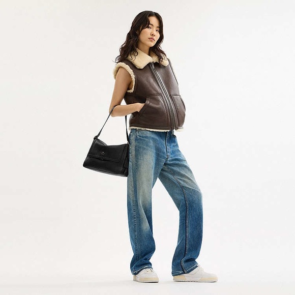 NWT Coach Etta flap bag Leather Gunmetal/Black - Picture 7 of 13